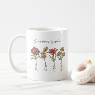 Caneca De Café Flor de Jardim da Vovó 4 Netos Nome Floral