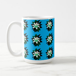 Caneca De Café Flor de Lírio Branca com Folhas Verde Escuro