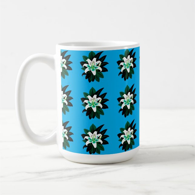 Caneca De Café Flor de Lírio Branca com Folhas Verde Escuro (Esquerda)
