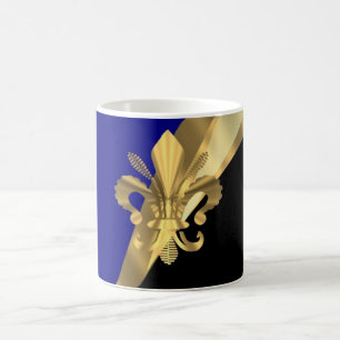 Caneca De Café Flor de lis azul escuro & do ouro