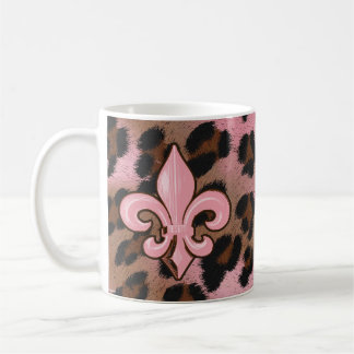 Caneca De Café Flor de lis cor-de-rosa do leopardo