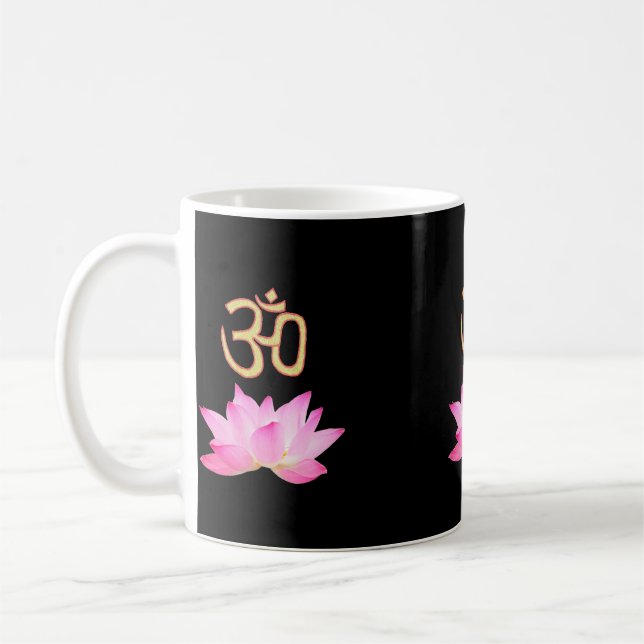 Caneca De Café Flor de Lotus Rosa Preta Om (Esquerda)