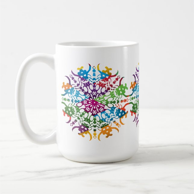 Caneca De Café Flor de mandala amarelo-rosa (Esquerda)