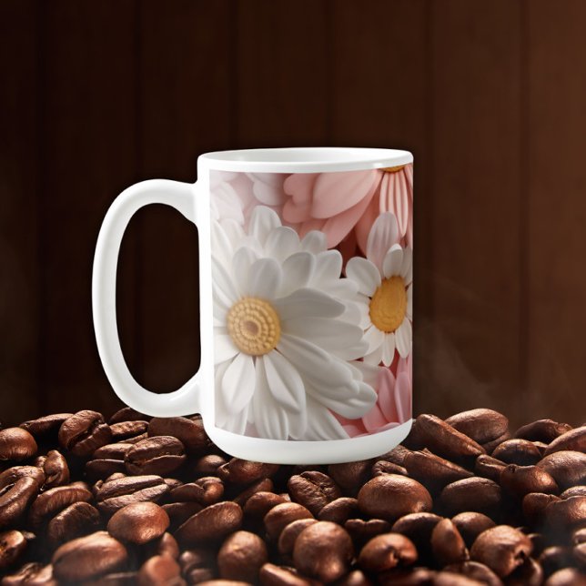 Caneca De Café Flor de margarida 3D, rosa e branca (Criador carregado)