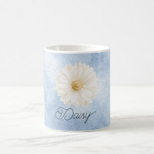 Caneca De Café Flor de Margarida Azul Branca