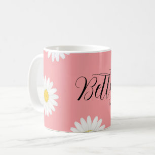Caneca De Café Flor de Margarida Rosa Personalizada
