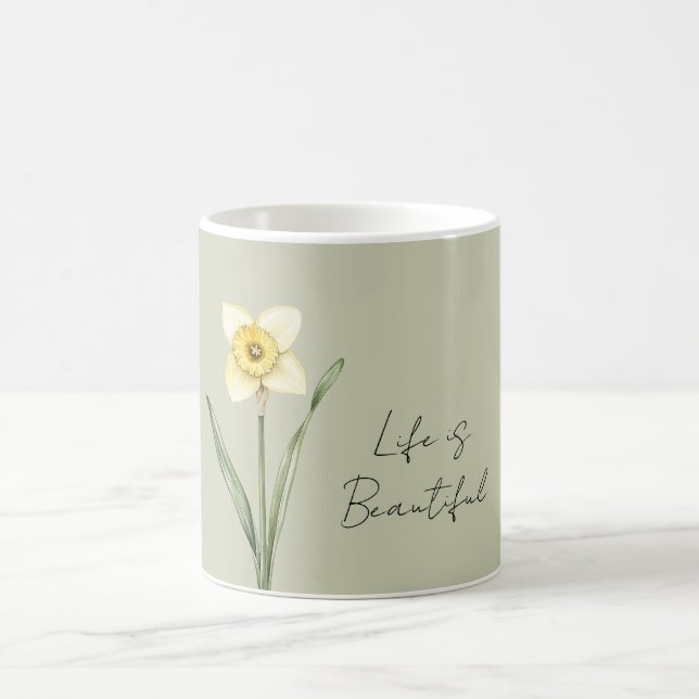 Caneca De Café Flor de Narciso Amarelo Branco Verde (Centro)