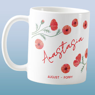 Caneca De Café Flor de Nascimento de Agosto Nome Personalizado Pa