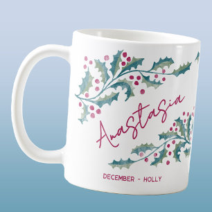 Caneca De Café Flor de Nascimento de Dezembro com Nome Personaliz
