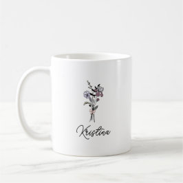 Caneca De Café Flor de Nascimento de Fevereiro & Nome com Letra E