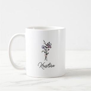 Caneca De Café Flor de Nascimento de Fevereiro & Nome com Letra E