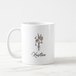 Caneca De Café Flor de Nascimento de Janeiro & Nome com Letra Ele