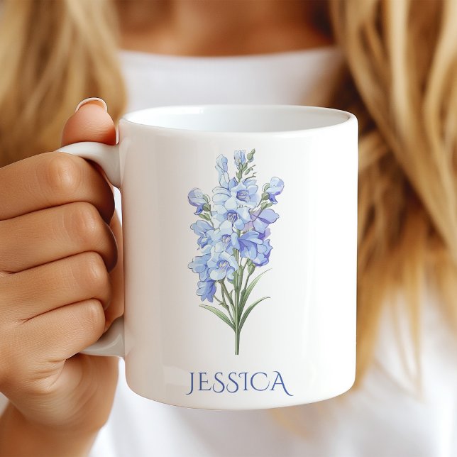 Caneca De Café Flor de Nascimento de Julho Delphinium Azul (Criador carregado)