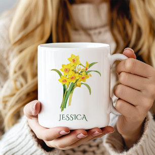 Caneca De Café Flor de Nascimento de Março Amarela Narciso