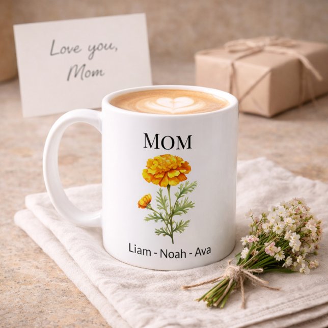 Caneca De Café Flor de Nascimento de Outubro da Mamãe com Nomes d (Criador carregado)
