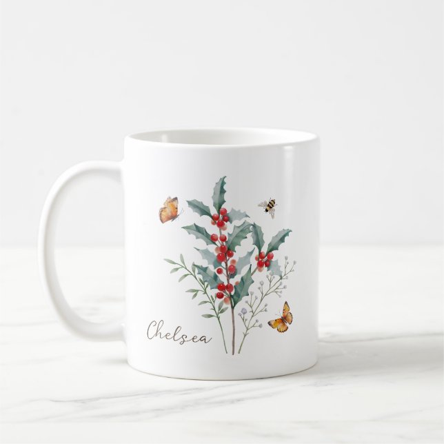 Caneca De Café Flor de Nascimento do Mês do Azevinho (Esquerda)