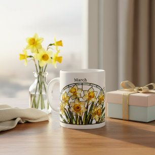 Caneca De Café Flor de Nascimento em Vidro Colorido Março Narciso
