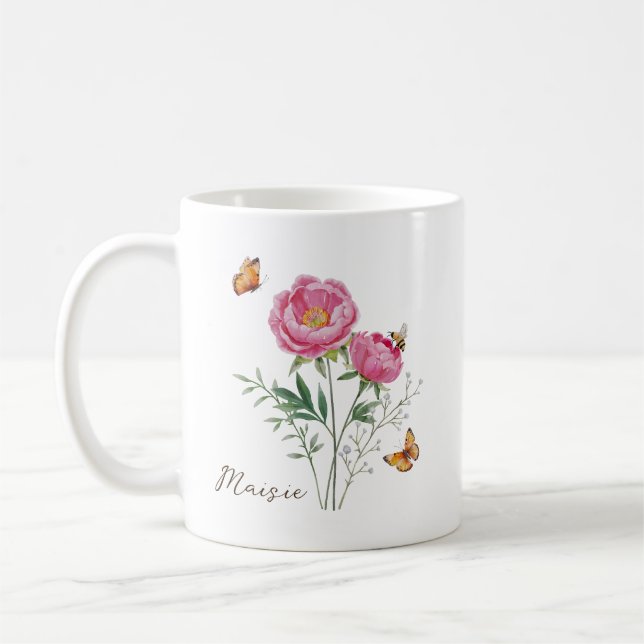 Caneca De Café Flor de Nascimento Peônia (Esquerda)