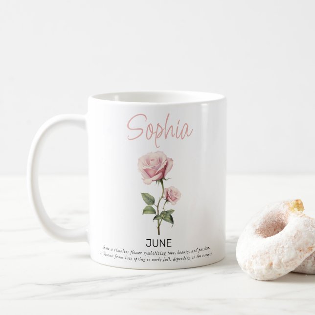 Caneca De Café Flor de Nascimento Personalizada de Junho  (Com Donut)