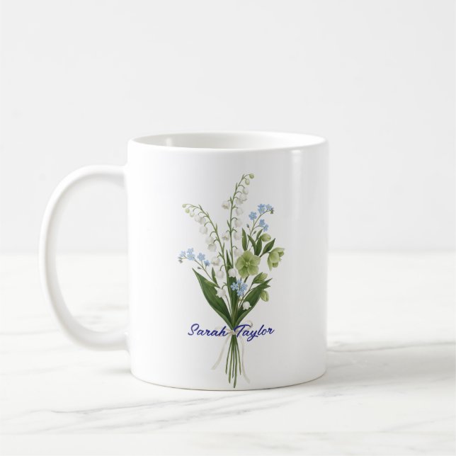 Caneca De Café Flor de Nascimento Personalizada Lírio-do-Vale (Esquerda)