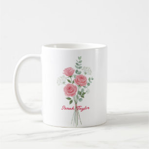 Caneca De Café Flor de Nascimento Personalizada Rosa Cor-de-Rosa 