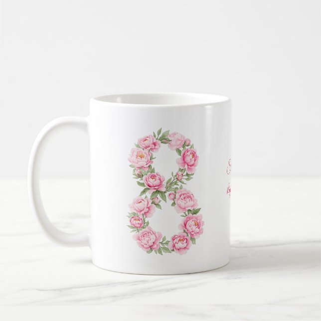 Caneca De Café Flor de Peônia do Dia das Mulheres para 8 de Março (Esquerda)