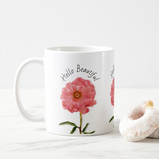 Caneca De Café Flor de Peony Rosa Bonito Flor (Com Donut)