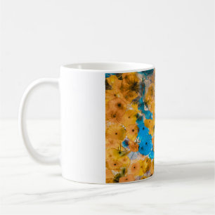 Caneca De Café Flor de pétalas amarela e azul