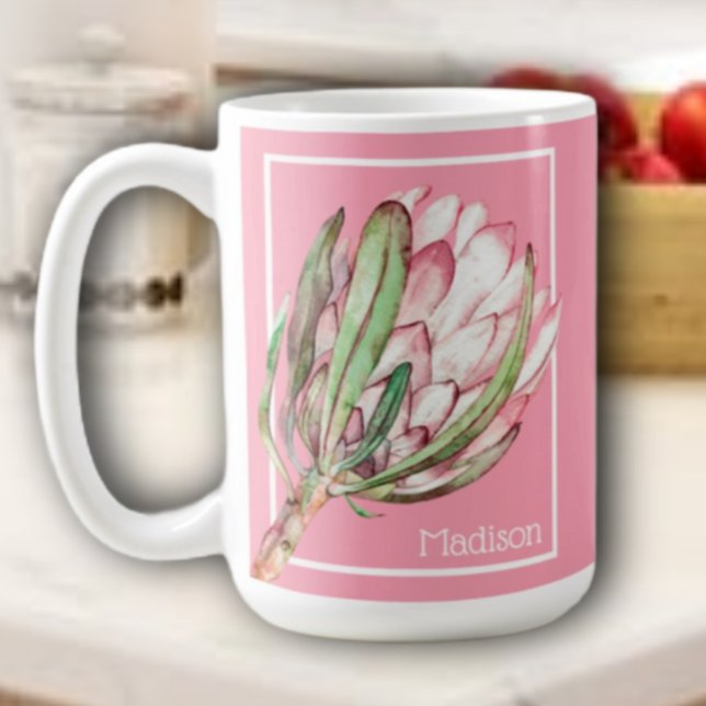 Caneca De Café Flor de Proteínas Tropicais a Rosa (Criador carregado)
