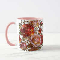 Caneca de Café Flor de Rosa de Vidro Colorido