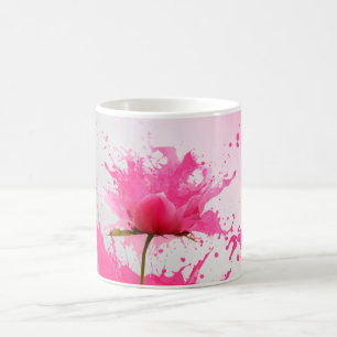 Caneca De Café Flor de Rosa Salpico de Pintura Abstrata