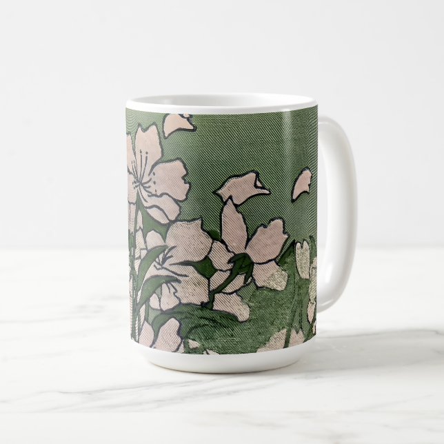 Caneca De Café Flor de Rosa Verde (Frente Esquerda)