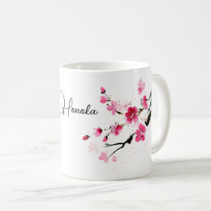 Caneca De Café Flor de Sakura rosa arte sumi-e