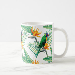 Caneca De Café Flor De Verão E Papagaio Colorido