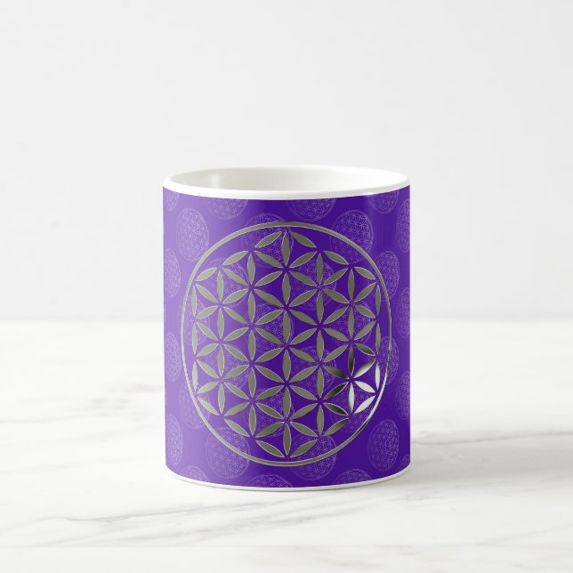 Caneca De Café Flor De Vida 1 - Carimbo De Prata | padrão violeta (Centro)