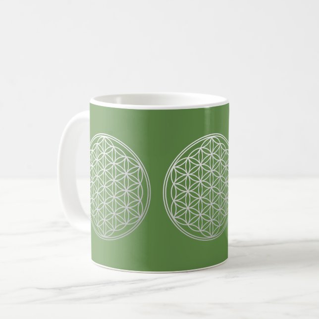 Caneca De Café Flor de Vida em Gradiente Branco (Frente Esquerda)