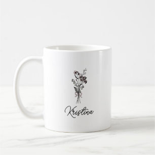 Caneca De Café Flor do Mês de Maio & Nome com Letra Elegante