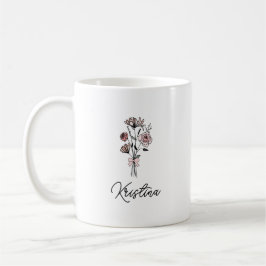 Caneca De Café Flor do Mês de Maio & Nome em Letra Elegante