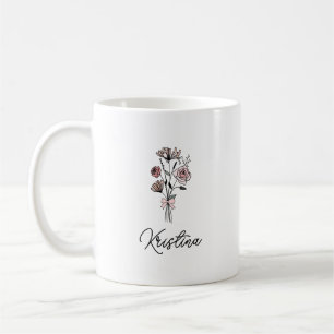 Caneca De Café Flor do Mês de Maio & Nome em Letra Elegante