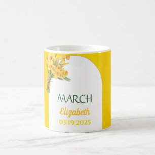 Caneca De Café Flor do Mês de Nascimento Março Narciso Personaliz