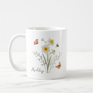 Caneca De Café Flor do Mês de Nascimento Narciso