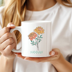Caneca De Café Flor do Mês de Outubro Calêndula Laranja