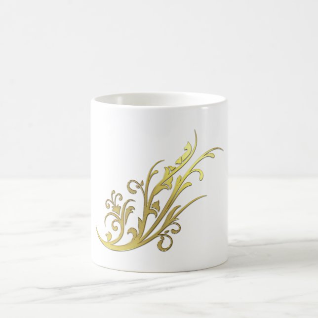 Caneca De Café Flor Dourada abstrato Luxury Faux (Centro)