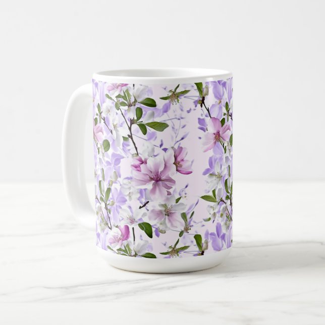 Caneca De Café Flor Elegante em Pastel (Frente Esquerda)