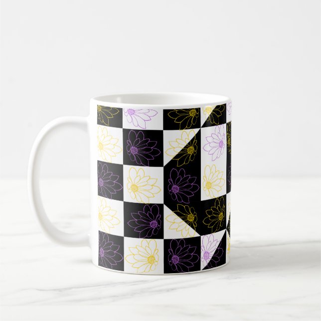 Caneca De Café flor em padrão monocromático de controlo estético (Esquerda)