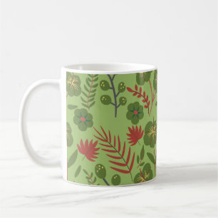 Caneca De Café Flor floral verde, sem costura, ramal, folha