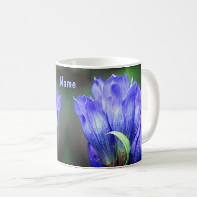 Caneca De Café Flor Gentiana Azul Personalizado (Frente Esquerda)