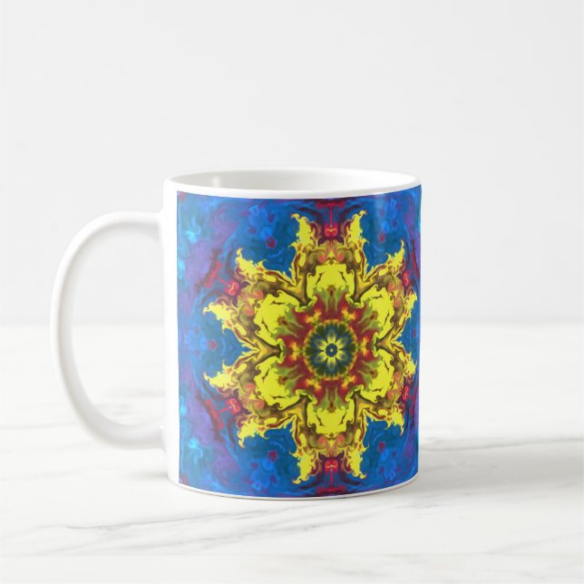 Caneca De Café Flor Hippie Psicodélico Amarelo e Azul (Esquerda)