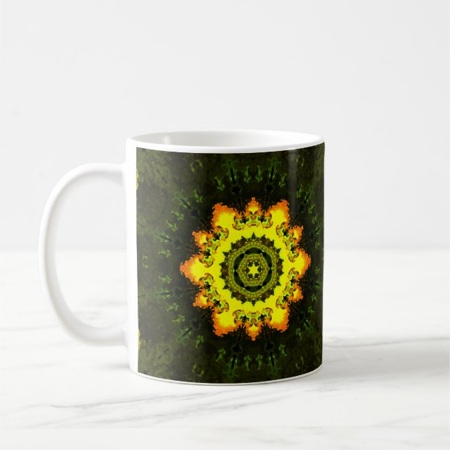 Caneca De Café Flor Hippie Psicodélico Amarelo e Verde (Esquerda)