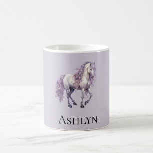 Caneca De Café Flor Lavanda Branca Cavalo Cowgirl